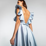 Vestido Longo em Zibeline com Decote Profundo e Babados – REF: EG09