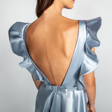 Vestido Longo em Zibeline com Decote Profundo e Babados – REF: EG09