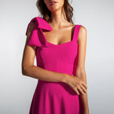 Vestido Longo em Crepe com Laço e Babado na Barra – REF: EG17