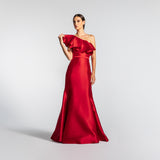 Vestido Longo Sereia em Zibeline com Babado Assimétrico e  – REF: EG12