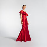 Vestido Longo Sereia em Zibeline com Babado Assimétrico e  – REF: EG12
