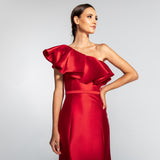 Vestido Longo Sereia em Zibeline com Babado Assimétrico e  – REF: EG12