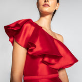 Vestido Longo Sereia em Zibeline com Babado Assimétrico e  – REF: EG12