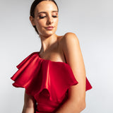 Vestido Longo Sereia em Zibeline com Babado Assimétrico e  – REF: EG12