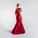 Vestido Longo Sereia em Zibeline com Babado Assimétrico e  – REF: EG12