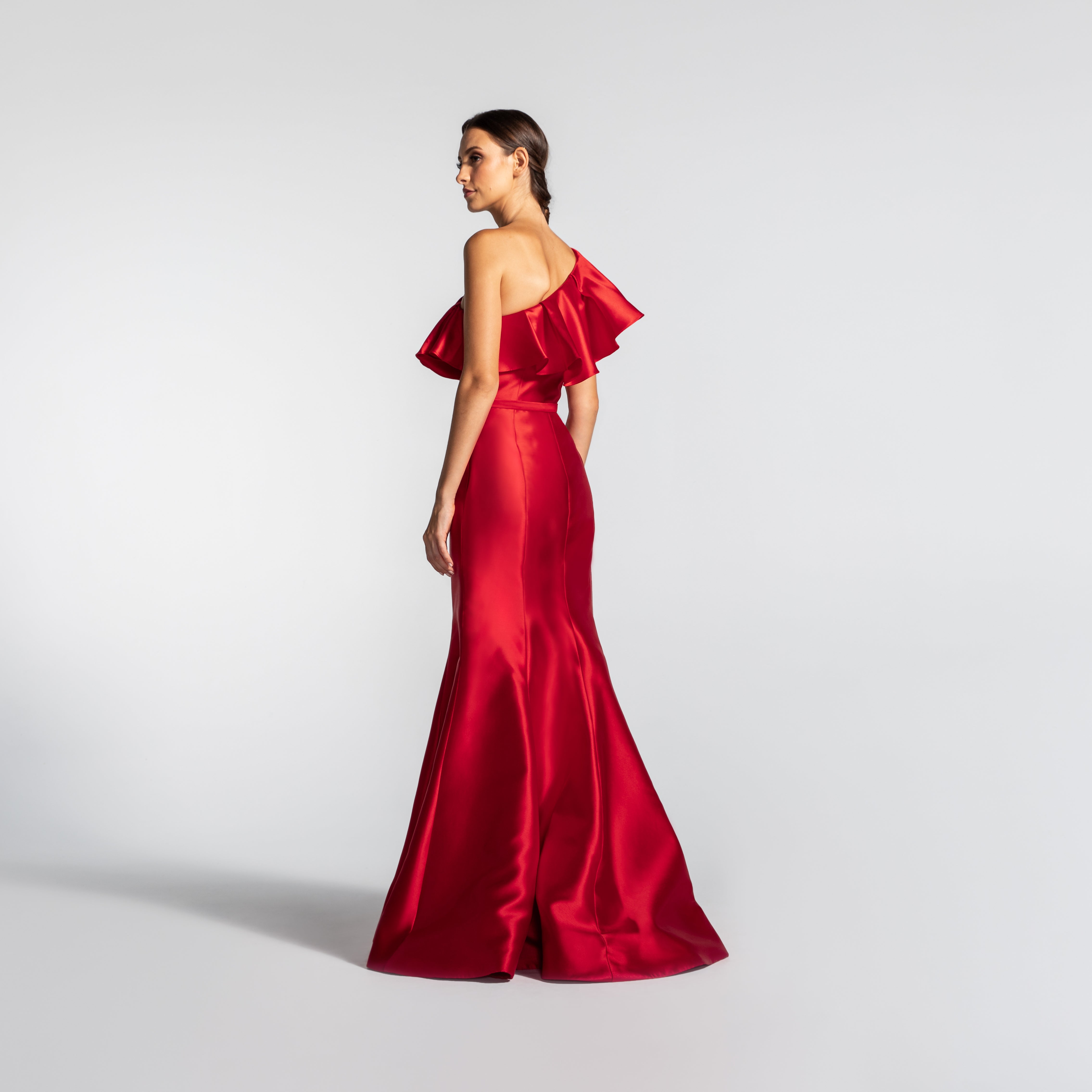 Vestido Longo Sereia em Zibeline com Babado Assimétrico e – REF