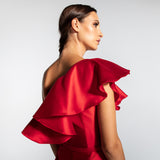 Vestido Longo Sereia em Zibeline com Babado Assimétrico e  – REF: EG12