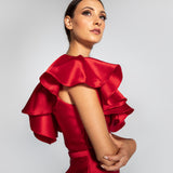 Vestido Longo Sereia em Zibeline com Babado Assimétrico e  – REF: EG12