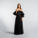 Vestido Longo em Tule com Fenda e Mangas Bufantes – REF: EG05