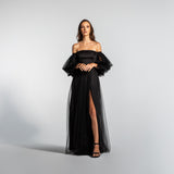 Vestido Longo em Tule com Fenda e Mangas Bufantes – REF: EG05