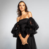 Vestido Longo em Tule com Fenda e Mangas Bufantes – REF: EG05