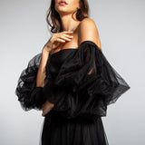 Vestido Longo em Tule com Fenda e Mangas Bufantes – REF: EG05