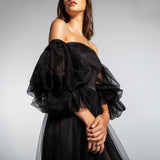 Vestido Longo em Tule com Fenda e Mangas Bufantes – REF: EG05