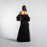 Vestido Longo em Tule com Fenda e Mangas Bufantes – REF: EG05