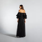 Vestido Longo em Tule com Fenda e Mangas Bufantes – REF: EG05