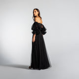 Vestido Longo em Tule com Fenda e Mangas Bufantes – REF: EG05