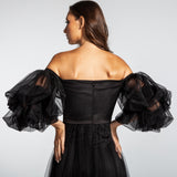 Vestido Longo em Tule com Fenda e Mangas Bufantes – REF: EG05