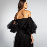 Vestido Longo em Tule com Fenda e Mangas Bufantes – REF: EG05