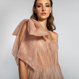 Vestido Longo em Tule com Paetês e Laço Ousado – REF: EG06