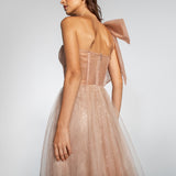 Vestido Longo em Tule com Paetês e Laço Ousado – REF: EG06