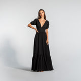 Vestido Longo em Musselina Fluida com Barrado Especial – REF: EG04
