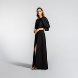 Vestido Longo em Musseline Fluida com Mangas Bufantes e Fenda - REF:EG02