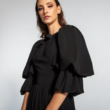 Vestido Longo em Musseline Fluida com Mangas Bufantes e Fenda - REF:EG02