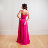 Vestido Longo em Crepe com Decote Coração e Saia Esvoaçante – REF: EG31