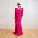 Vestido Longo em Crepe Transpassado com Mangas 3/4 – REF: EG29