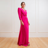 Vestido Longo em Crepe Transpassado com Mangas 3/4 – REF: EG29
