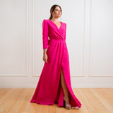 Vestido Longo em Crepe Transpassado com Mangas 3/4 – REF: EG29