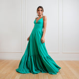 Vestido Longo em Crepe com Babado na Barra – REF: EG37