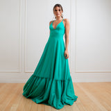 Vestido Longo em Crepe com Babado na Barra – REF: EG37