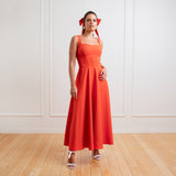 Vestido Longo em Crepe com Decote Coração e Babado na Barra – REF: EG17MD