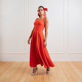 Vestido Longo em Crepe com Decote Coração e Babado na Barra – REF: EG17MD
