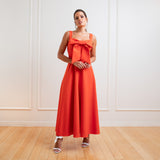 Vestido Longo em Crepe com Decote Coração e Babado na Barra – REF: EG17MD