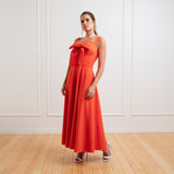 Vestido Longo em Crepe com Decote Coração e Babado na Barra – REF: EG17MD