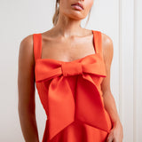 Vestido Longo em Crepe com Decote Coração e Babado na Barra – REF: EG17MD