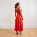 Vestido Longo em Crepe com Decote Coração e Babado na Barra – REF: EG17MD