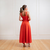 Vestido Longo em Crepe com Decote Coração e Babado na Barra – REF: EG17MD