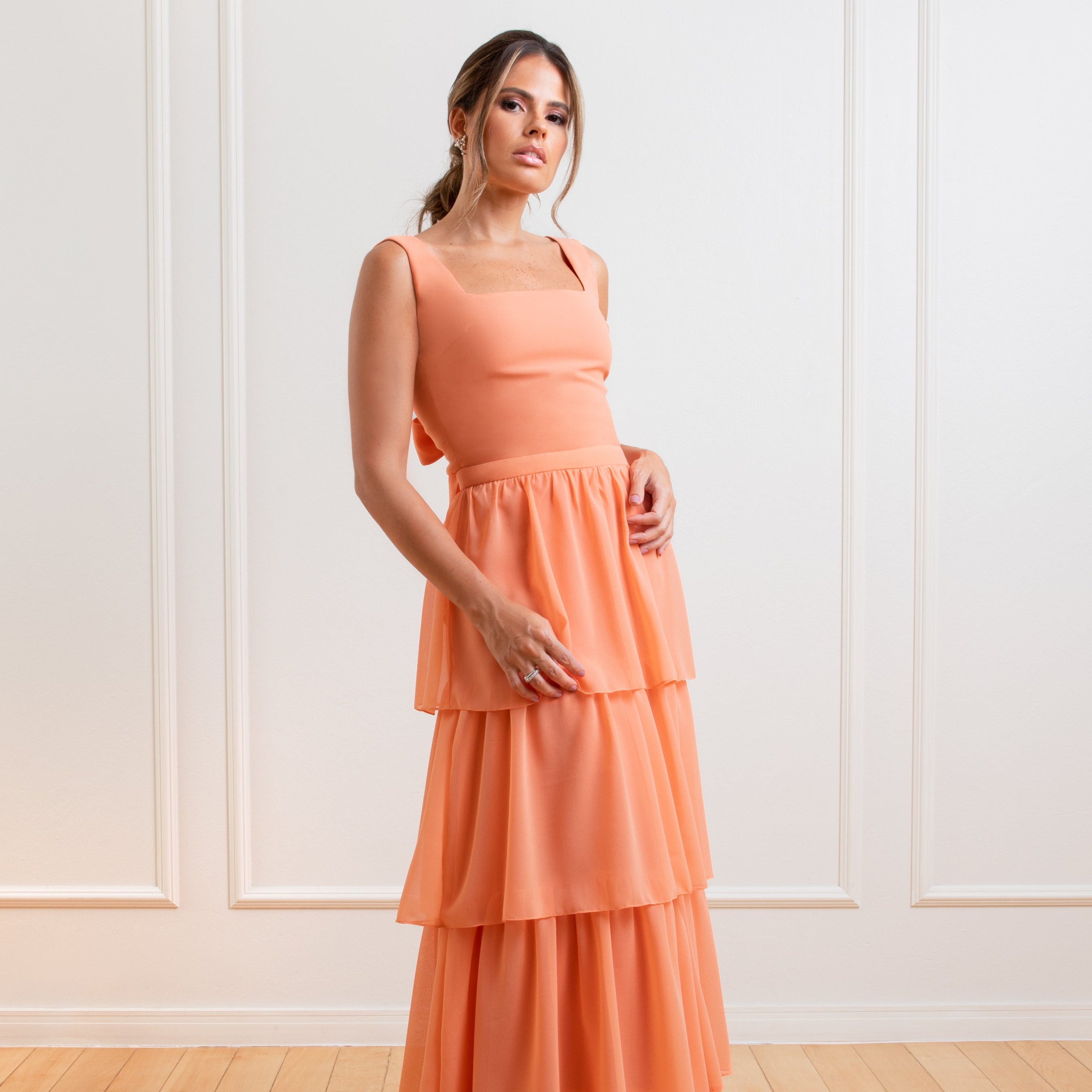 Vestido Midi em Musseline com Costas Abertas e Laço – REF: EG32MD