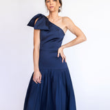 Vestido Longo em Tafetá Assimétrico com Saia Mullet – REF: EG42