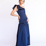 Vestido Longo em Tafetá Assimétrico com Saia Mullet – REF: EG42