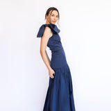 Vestido Longo em Tafetá Assimétrico com Saia Mullet – REF: EG42