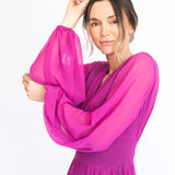 Vestido Longo em Musseline com Mangas Longas e Saia Esvoaçante – REF: EG40