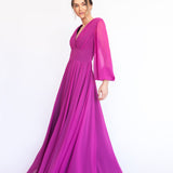 Vestido Longo em Musseline com Mangas Longas e Saia Esvoaçante – REF: EG40