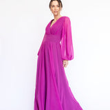 Vestido Longo em Musseline com Mangas Longas e Saia Esvoaçante – REF: EG40