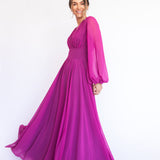 Vestido Longo em Musseline com Mangas Longas e Saia Esvoaçante – REF: EG40