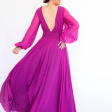 Vestido Longo em Musseline com Mangas Longas e Saia Esvoaçante – REF: EG40