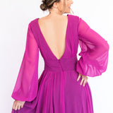 Vestido Longo em Musseline com Mangas Longas e Saia Esvoaçante – REF: EG40